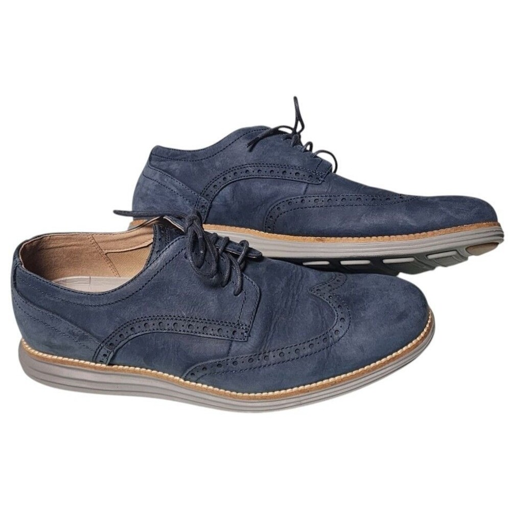 Cole Haan OG Wingtip Oxford Shoes Blue Nubuck Size 10.5 M Hybrid Brogue